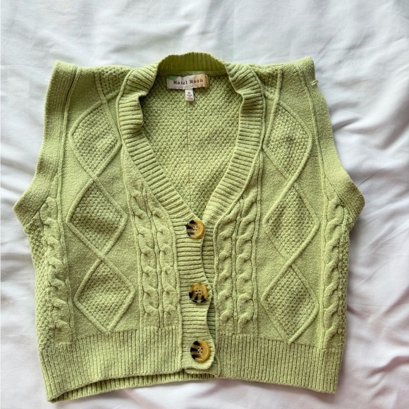 Hazel Moon Sweaters - Light Green Cable Knit Cardigan Vest